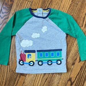 Baby Boden Grey and Green Train Long Sleeved Top 3-4Y